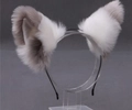 Cute Lolita style handmade cosplay cat ears headband in grey and white faux fur - White and Grey