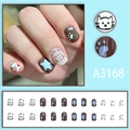 Cartoon cat style press-on nails set with brown, white and blue patterns - Cartoon Kitten Style (A3168 Glue Type)