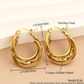 Three-layer C-shaped earrings in 18k gold-plated stainless steel, size 2.5cm x 2.1cm - EH05-2 Small Satin Twisted / Gold