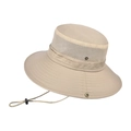 Beige outdoor fishing sun hat with wide brim, mesh side panels and adjustable chin strap - Khaki