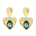 Detailed view of 18K gold plated heart-shaped evil eye earrings with enamel inlay - Black
