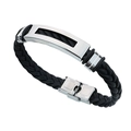 Herren-Armband aus schwarzem Ledergeflecht mit poliertem Edelstahlverschluss auf weißem Hintergrund - Schwarz