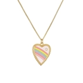 Detail of a heart pendant necklace with colorful enamel stripes and small zircon gemstone - Pink Stripe Heart Style (CN00922ys)
