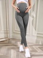 Dark grey high-waisted seamless maternity yoga leggings with breathable mesh panels - S / Mixed Grey