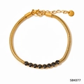 Gold flat snake chain bracelet with black round zircons and adjustable lobster clasp - Sbk077 Black Bracelet