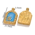 Golden tree of life pendant with blue enamel and white zircon inlay showing dimensions - Arched Plant Rhinestone Pendant / Blue