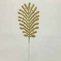 Glittery gold feather-shaped branch for Christmas tree decoration with wire stem - 36cm Peacock Leaf