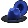 Cappello fedora in lana sfumato blu e nero con tesa larga e nastro intrecciato decorativo - M (56-58cm) / Gradiente Blu Reale Nero