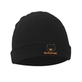 Infant black knit beanie with orange embroidered cartoon logo and brand lettering - Black Bear - Single Hat
