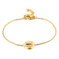Elegant gold stainless steel bracelet with a round double-row diamond-set pendant charm - Letter O Style (KB117706-KLB)