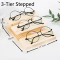 Three-tier pine wood display stand for glasses, measuring 20x17.5x8 cm in natural finish - 3-Tier Step Display