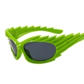 Vibrant neon green flame-shaped sunglasses with dark round lenses for party and rave fashion - Green Frame Grey Lens