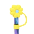 Yellow flower silicone straw cover with blue center for 10mm wide drinking straws - Yellow/Blue