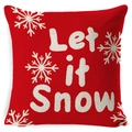 Red linen texture Christmas pillowcase with white snowflakes and Let it Snow print - A-37