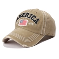 Detail of khaki washed cotton baseball cap with embroidered America logo and flag - One Size / Khaki