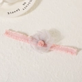 Elastic baby headband with large layered pink tulle flower and soft pom-pom center - Burned Edge Ball Grey