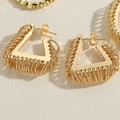 Golden geometric triangle stud earrings with textured spiral wire wrapping details - Gold Triangle Texture Wrap Stud Earrings