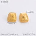 Golden vintage square earrings with radial texture in minimalist stainless steel finish - Square Radiating (EH11306)