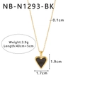 Gouden roestvrijstalen ketting met zwarte hart hanger en productafmetingen weergave - Hartvormige Zwarte Onyxstijl (NB-N1293-BK)