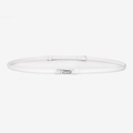 Slim white leather belt for women featuring a minimalist silver rectangular metal buckle - Silver Snap Button / White