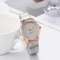 Elegante reloj de cuarzo para mujer con correa de cuero gris y caja minimalista oro rosa - Gris