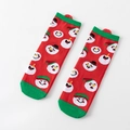 Festive red Christmas socks with snowman patterns and green accents for women - Red Green Snowman Duo with Pom-pom
