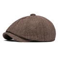 Klassische Schiebermütze mit braunem und beigem Fischgrätenmuster im Tweed - Khaki
