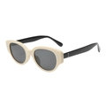 Retro cream-white cat eye sunglasses with black temples and dark grey lenses on white background - Cream White Frame Gray Lens