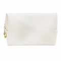 Beauty case bianco in pelle Saffiano con doppia cerniera dorata e impermeabile - Piccolo / Avorio