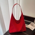 Minimalist red suede hobo tote bag for women featuring a spacious commuter shoulder design - Shoulder Bag Set / Red
