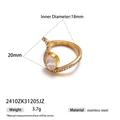 Gouden roestvrijstalen ring met ovale heldere edelsteen en zirkoon, 18 mm binnendiameter - Ovaal Hoofdsteen Strass Stijl (2410ZK31205JZ)