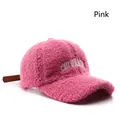 Pink sherpa baseball cap with white Colorado embroidery and adjustable brown strap - Pink