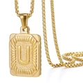 Colgante de letra U cuadrado de acero inoxidable dorado con cadena de caja - Oro U