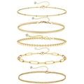 Set of five gold titanium steel bracelets including paperclip and Cuban links chains - Gold Bead Snake Paperclip 5-Piece Set