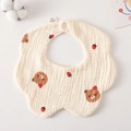 Soft white petal-shaped cotton baby bib with cute cartoon bears and strawberries pattern - Gauze Flower Wrap - Strawberry Bear Head