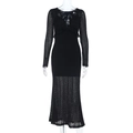 Detailansicht der schwarzen Spitzenstruktur und Mesh-Saum am schlanken Abendkleid - S / Schwarz