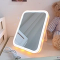 Portable rectangular desktop LED vanity mirror with USB cable and white frame - 2# Single Color LED Makeup Mirror (Pink)