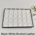24-grid jewelry display tray with brushed leather hooks for pendants and necklaces - Black + White Brushed Leather
