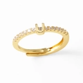 Adjustable gold-plated ring featuring letter U set with zircon stones on a white background - Gold-U