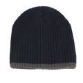 Classic ribbed knit beanie hat in navy blue and grey color block for winter warmth - One Size / Navy Blue
