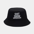 Détail d'un chapeau bob en coton noir avec inscription blanche de style vintage - SHIT SHOW SUPERVISOR (9# Noir)
