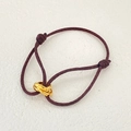 Lucky red braided rope bracelet with gold triple interlocking rings for couples - All Gold Rings Brown Cord