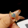 Classic 925 silver moissanite ring with gold plating and brilliant six-prong diamond setting - US 7 / Gold with White Stone