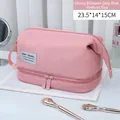 Portable cherry pink waterproof toiletry bag with double layers for travel and makeup storage - Medium / Sakura Grey Pink