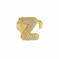 18k gold plated adjustable ring with zircon inlaid bubble letter Z pendant - Letter Z / Gold