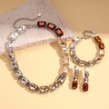 Detailed view of rhinestone geometric jewelry set with rectangular gradient crystals - Necklace Earrings Bracelet 3-Piece Set / Gradient White