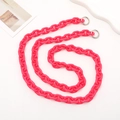 Close-up of bright pink acrylic crossbody chain strap with silver spring rings - Rose Red