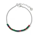 Vintage adjustable stainless steel bracelet with square red, green and blue zircon stones - Silver Multicolor Zirconia (SBP025)