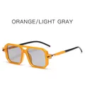 Gafas de sol cuadradas con montura naranja, lentes gris claro y diseño de doble puente - Marco Naranja Lentes Gris Claro