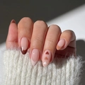 French style press-on nails with brown heart patterns and nude base design - Bz1755 Is Elegant And Refined. / Glue Type